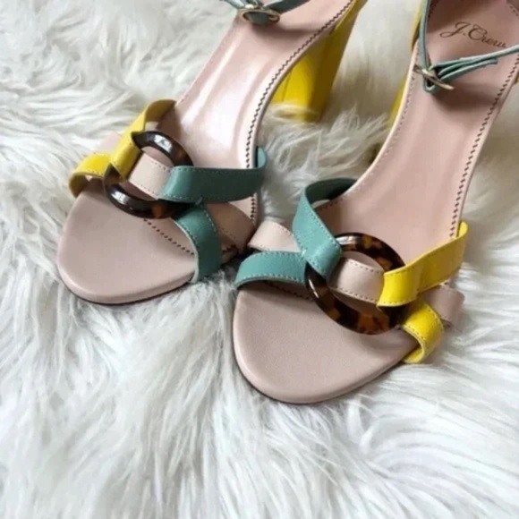 J. Crew Stella Color-Block Leather Tortoise Buckle Heels 8.5 - Picture 3 of 6